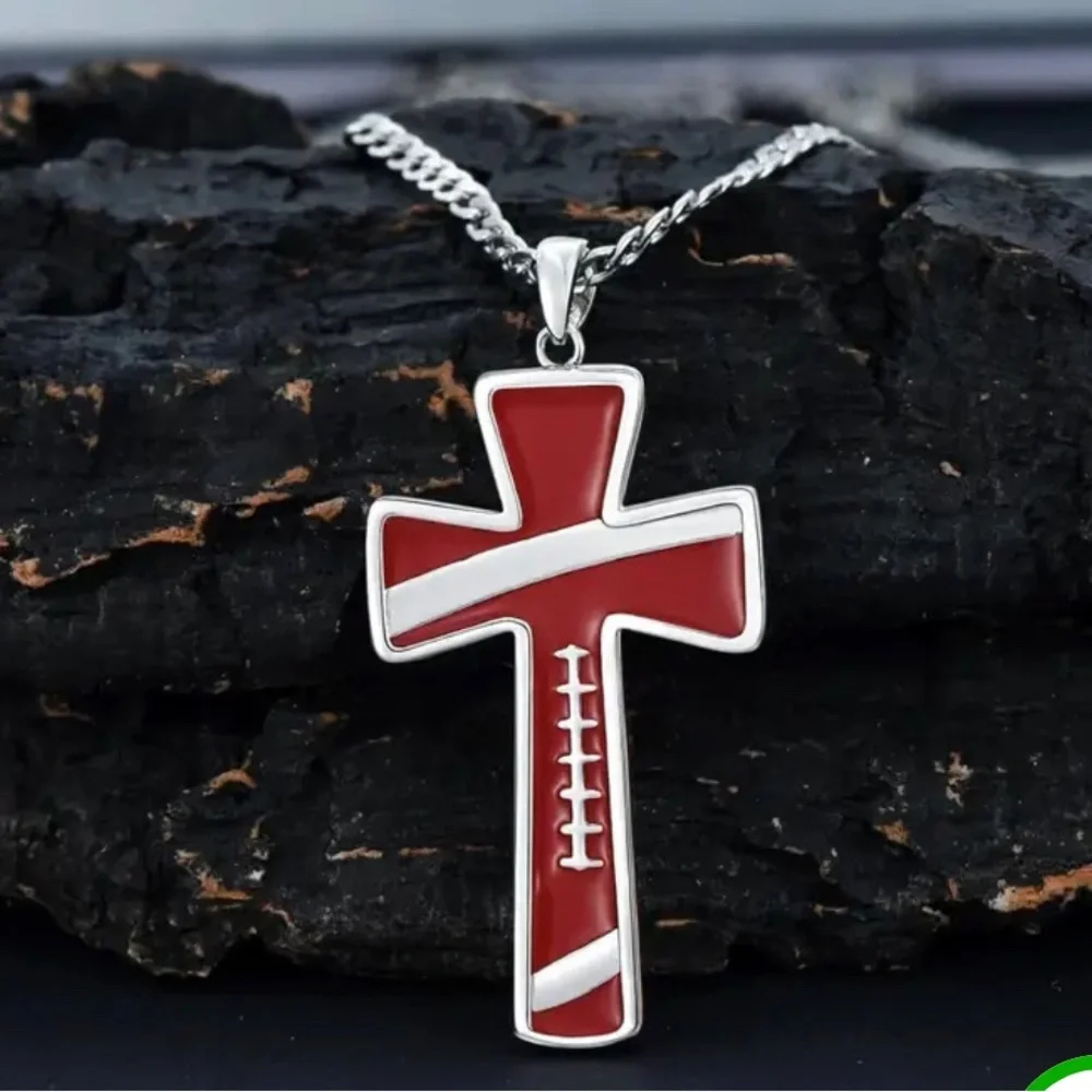 NWT football cross necklace boutique gift Christian